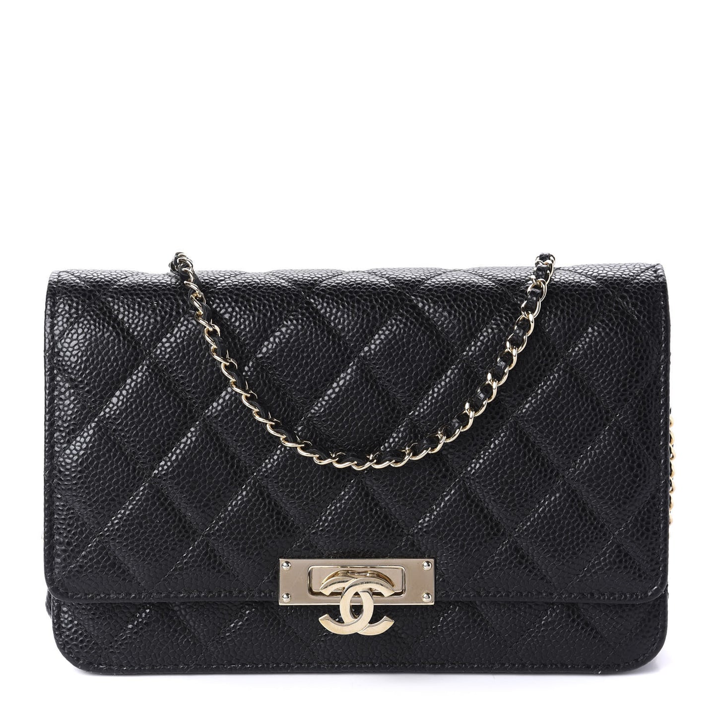 Caviar Quilted Golden Class Wallet On Chain WOC Black