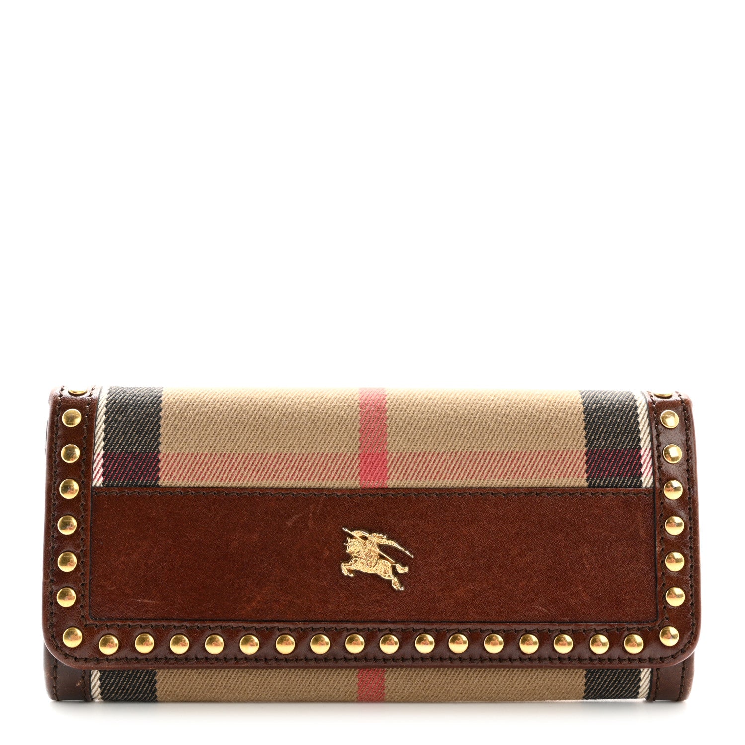 Burberry Calfskin House Check Studded Wallet Dark Tan 1 of 14