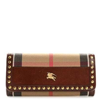 Burberry Calfskin House Check Studded Wallet Dark Tan 1 of 14