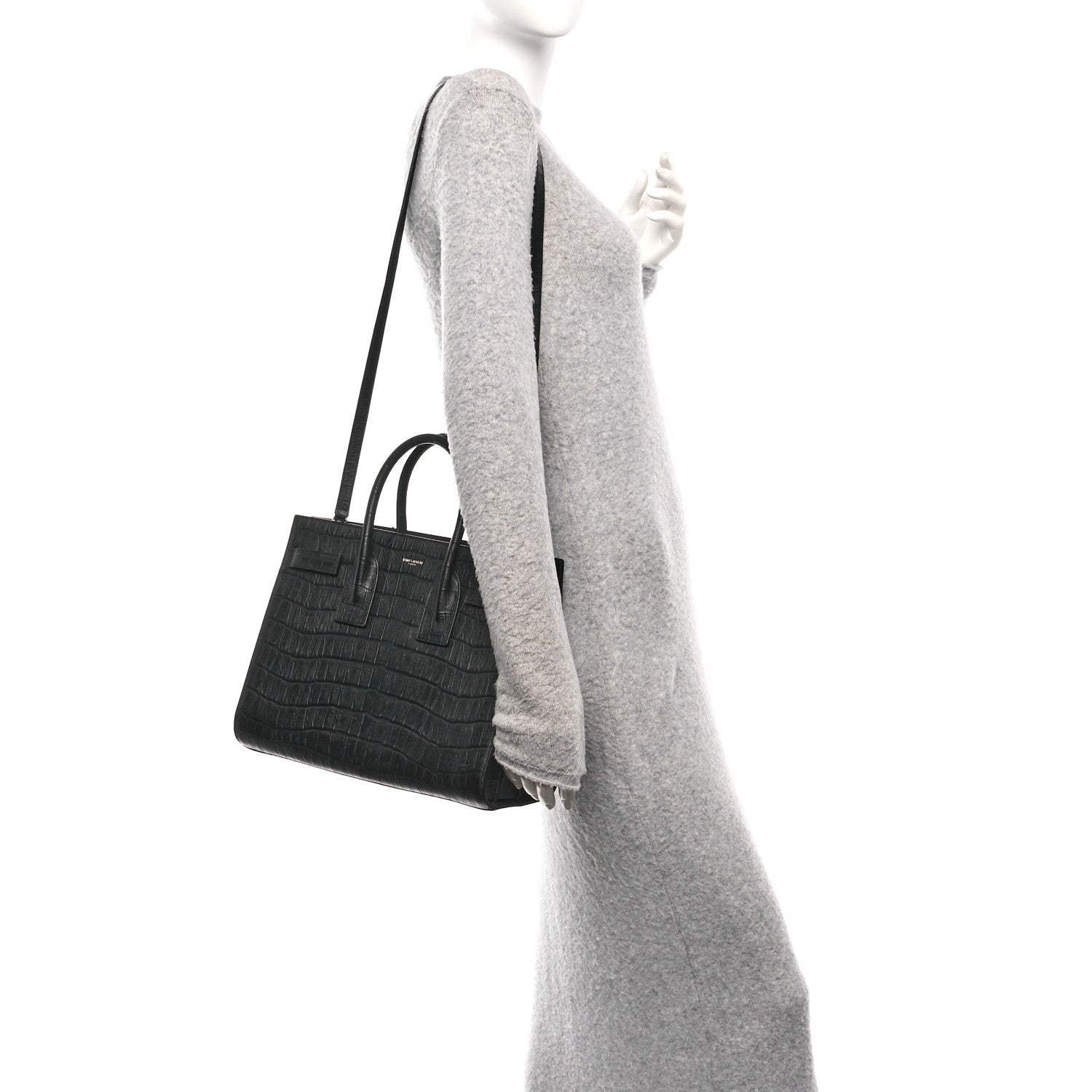 Saint Laurent Calfskin Crocodile Embossed Small Sac de Jour Black 2 of 10