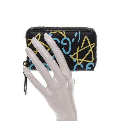 Gucci Calfskin GucciGhost Zip Around Card Case Black New Acquamarine 2 of 7