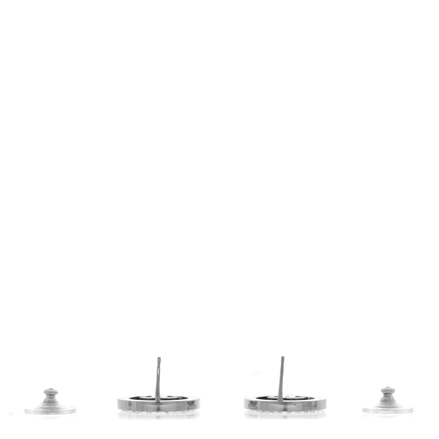 Chanel Crystal CC Round Earrings Silver 3 of 6