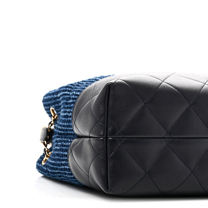 Chanel Tweed Shiny Lambskin Quilted Coco Base Small Shopping Bag Dark Blue 9 of 11