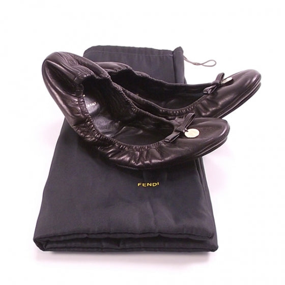 Fendi Calfskin Charm Bow Ballet Flats Black Size 38 4 of 8