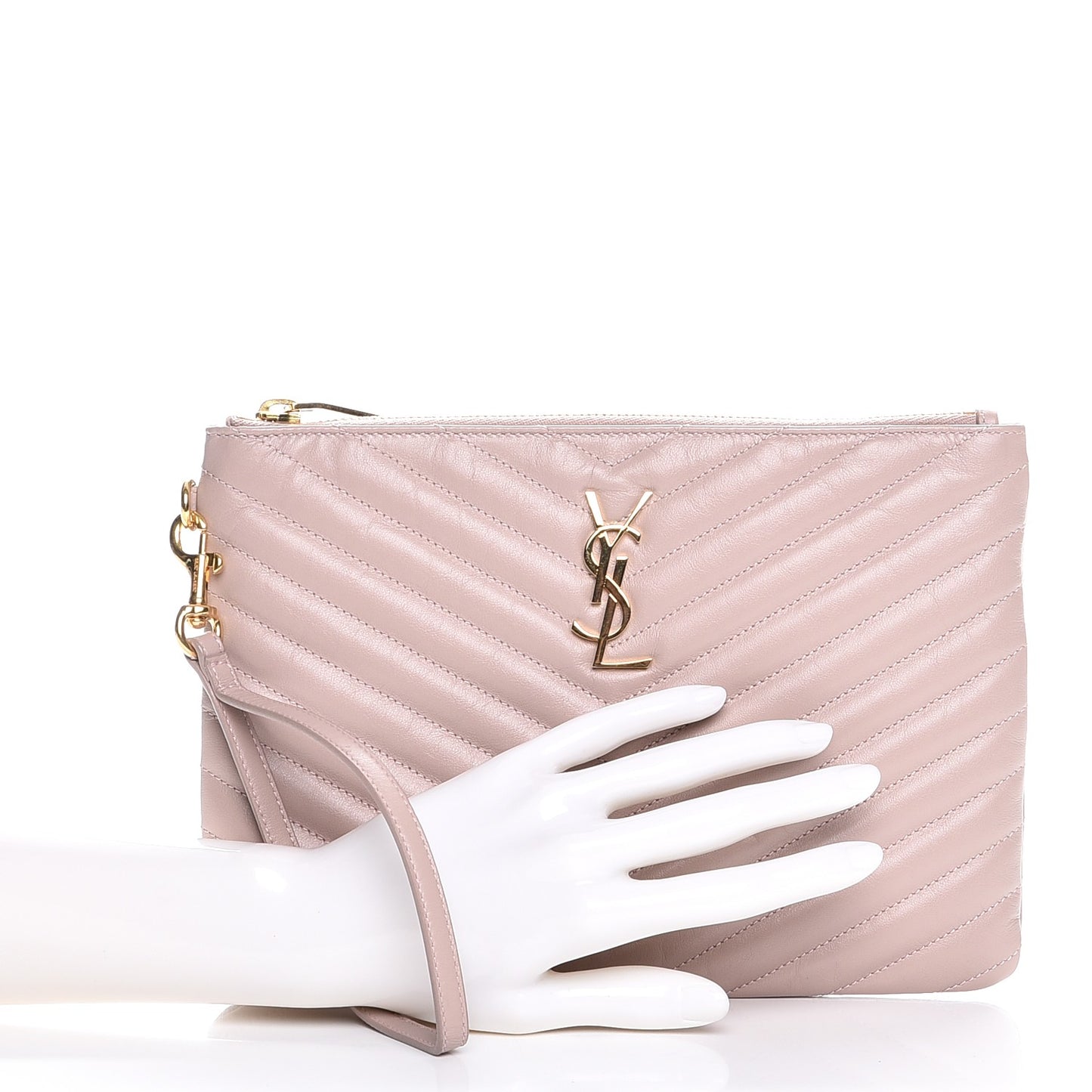 Calfskin Matelasse Chevron Monogram A5 Wristlet Rose Antic