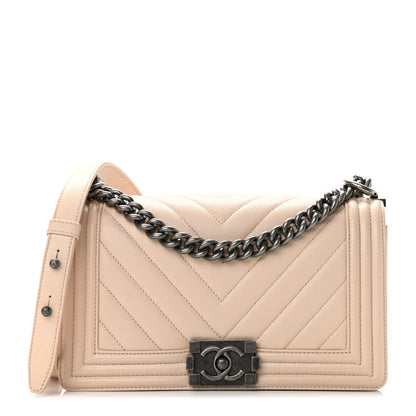 Chanel Caviar Chevron Quilted Medium Boy Flap Light Beige 1 of 10