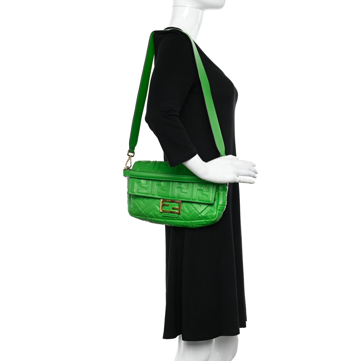 Fendi Nappa FF 1974 Embossed Baguette Tomatillo 2 of 10
