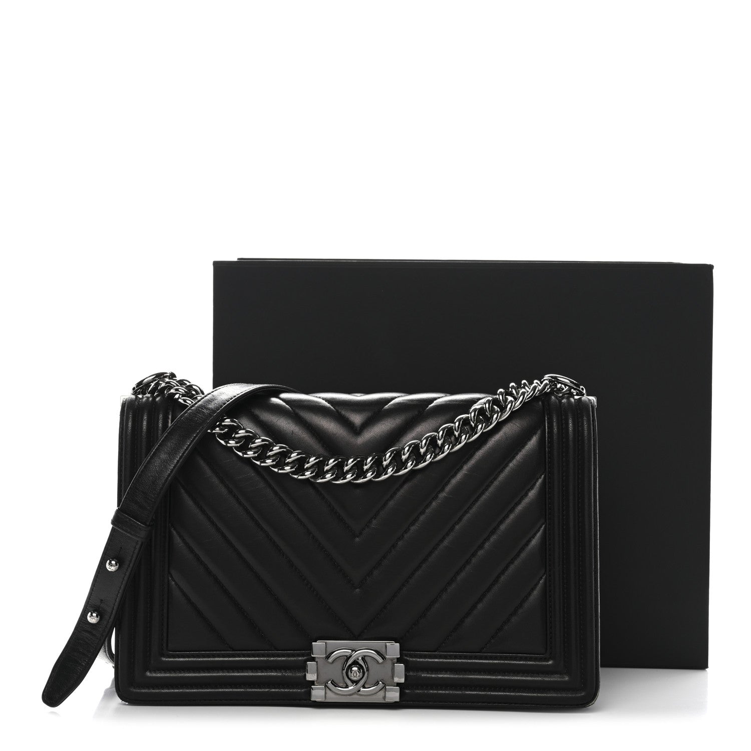 Chanel Calfskin Chevron Quilted New Medium Boy Flap Black 5 of 13