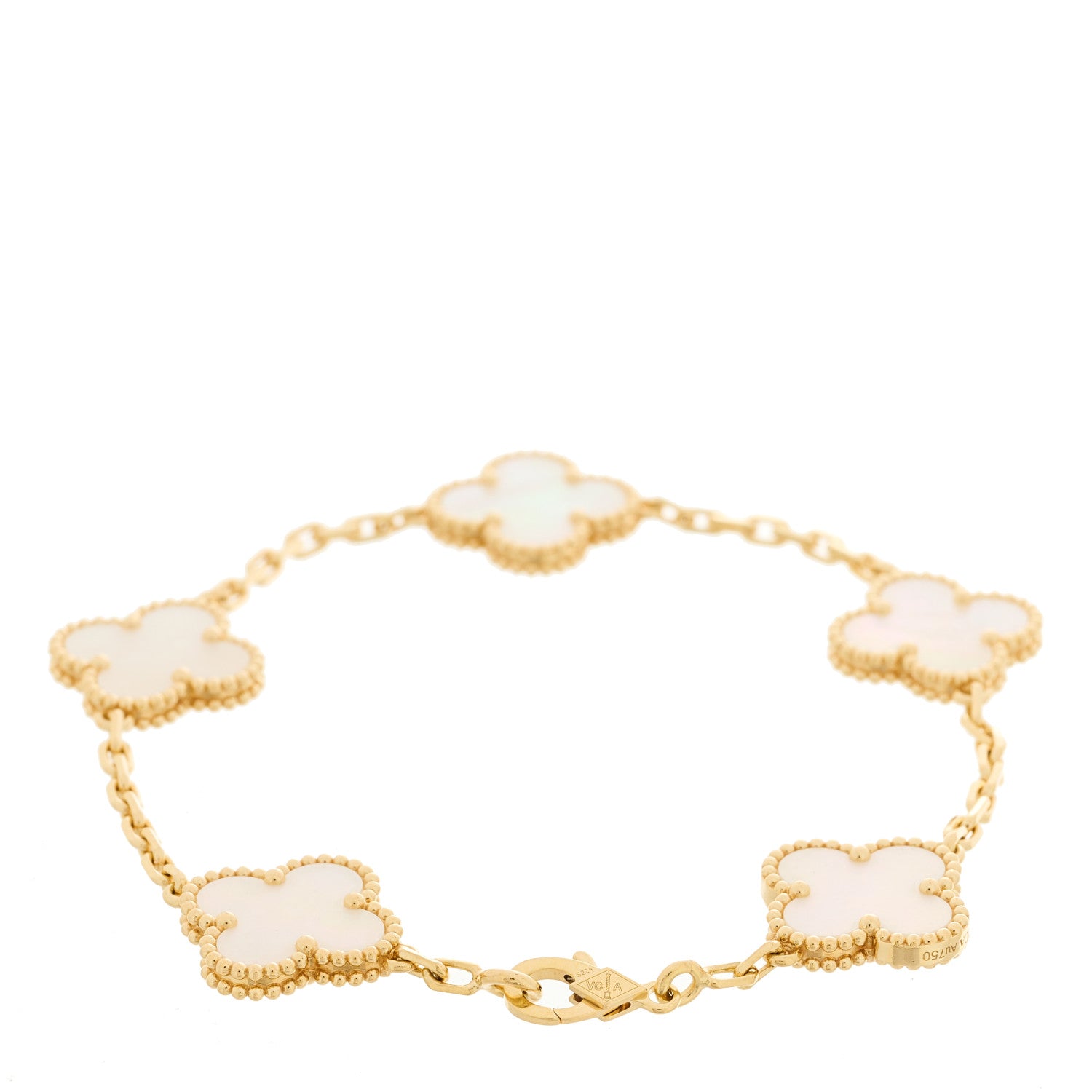 Van Cleef & Arpels 18K Yellow Gold Mother of Pearl 5 Motifs Vintage Alhambra Bracelet 2 of 4