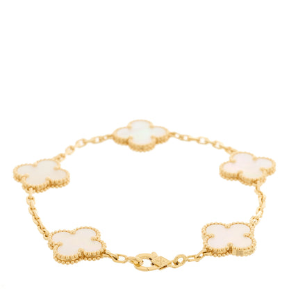 Van Cleef & Arpels 18K Yellow Gold Mother of Pearl 5 Motifs Vintage Alhambra Bracelet 2 of 4