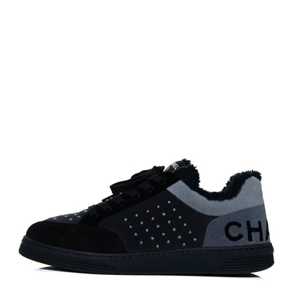 Chanel Fabric Suede Calfskin Logo Sneakers 39 Gray 1 of 7