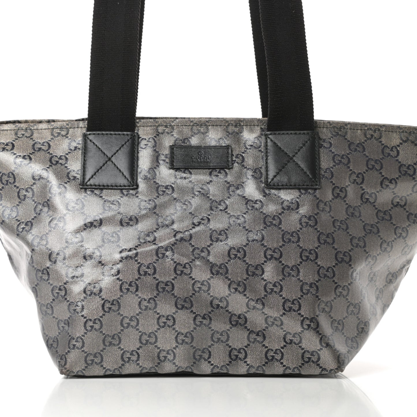 Crystal Monogram Medium Web Handle Bucket Tote Black