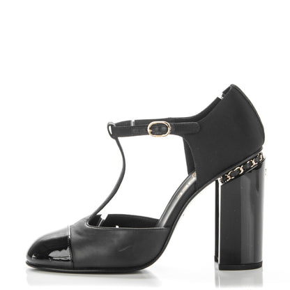 Chanel Grosgrain Tweed Chain T Strap Pumps 4 Black 1 of 6
