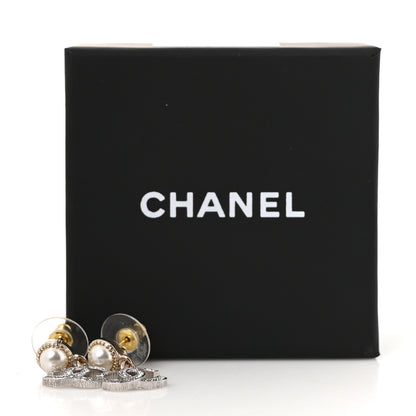 Chanel Crystal Pearl CC Pendant Earrings Silver Gold Pearly White 5 of 5