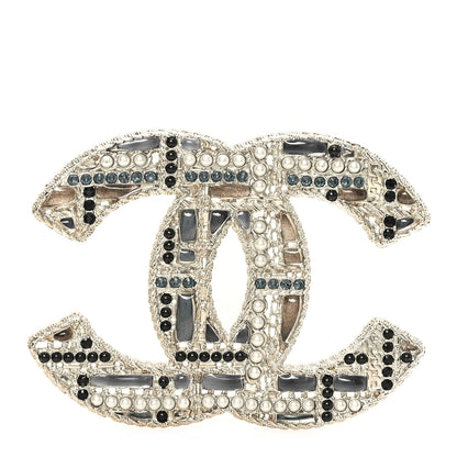 Chanel Crystal Pearl CC Tweed Brooch Blue White Pearly White 1 of 4