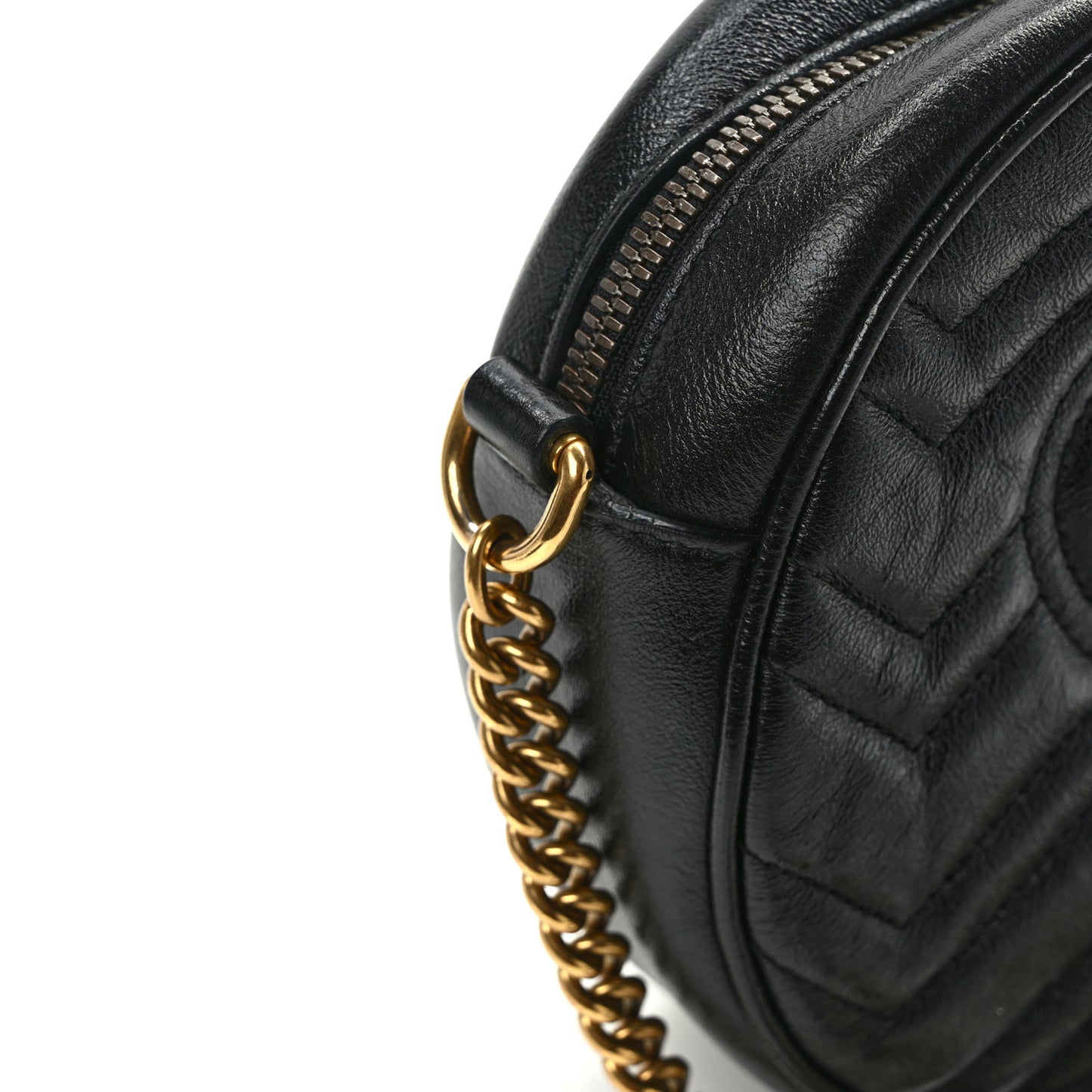 Azalea Calfskin Matelasse Heart Mini GG Marmont Round Shoulder Bag Black