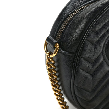Gucci Azalea Calfskin Matelasse Heart Mini GG Marmont Round Shoulder Bag Black 12 of 13