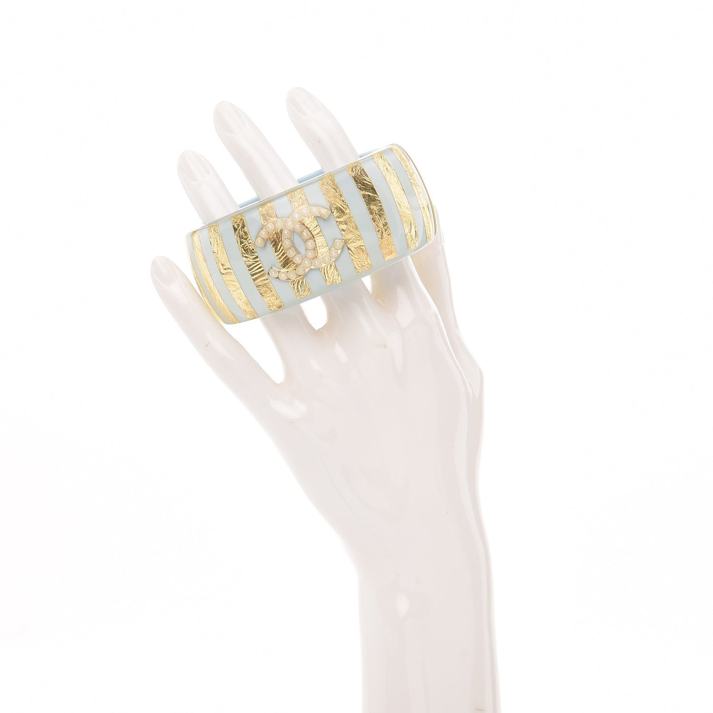 Resin Striped Pearl CC Cuff Light Blue Gold