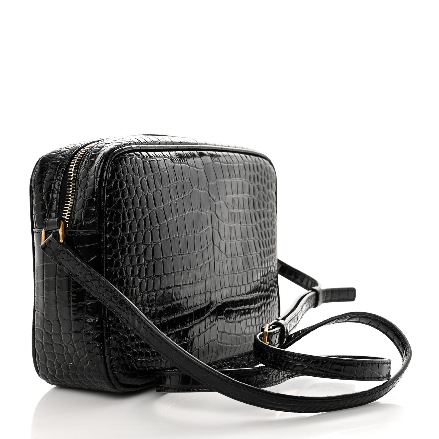 Saint Laurent Patent Calfskin Crocodile Embossed Monogram Lou Camera Bag Black 3 of 16