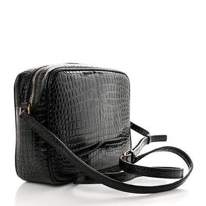 Saint Laurent Patent Calfskin Crocodile Embossed Monogram Lou Camera Bag Black 3 of 16