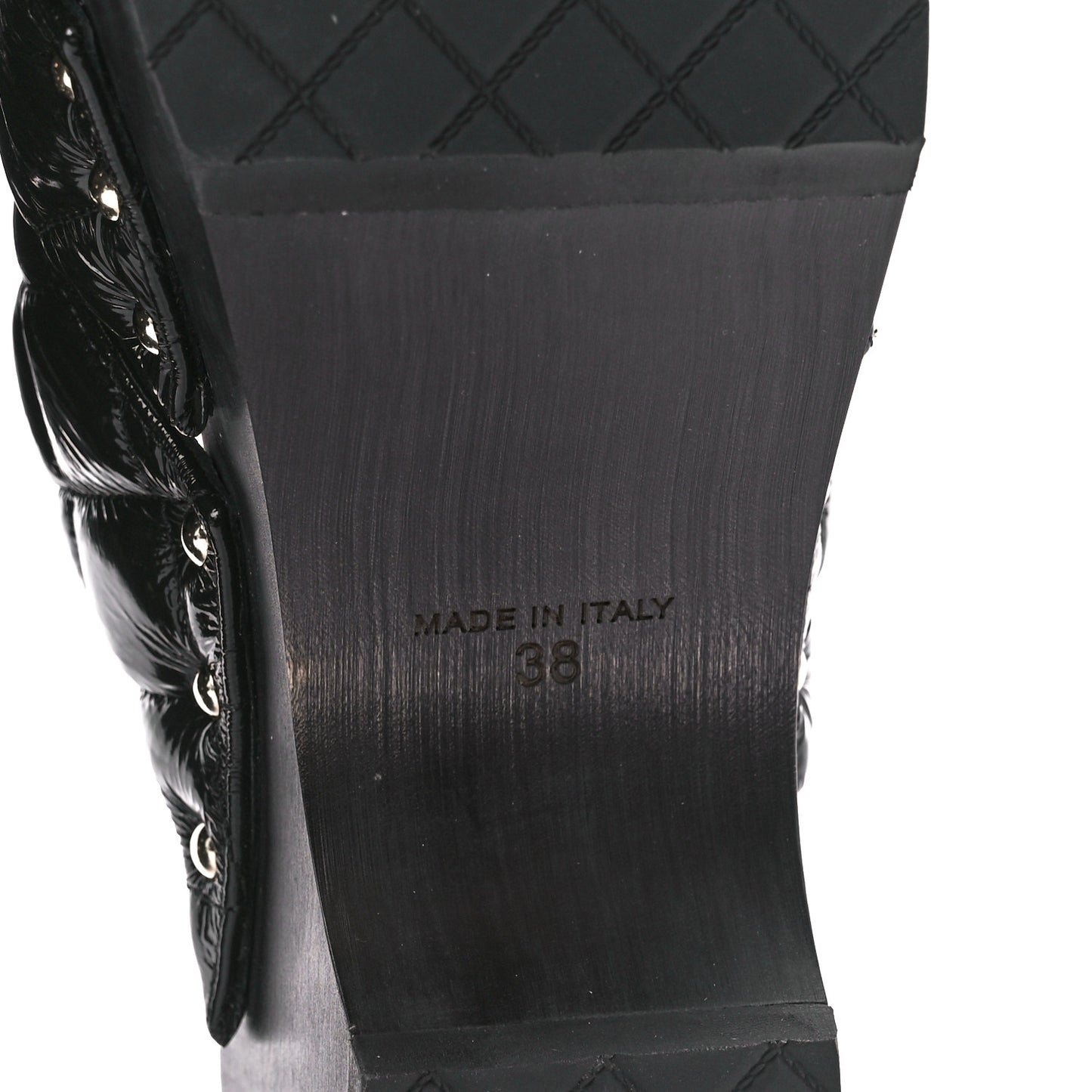Patent Lambskin Quilted CC Clogs 38 Black