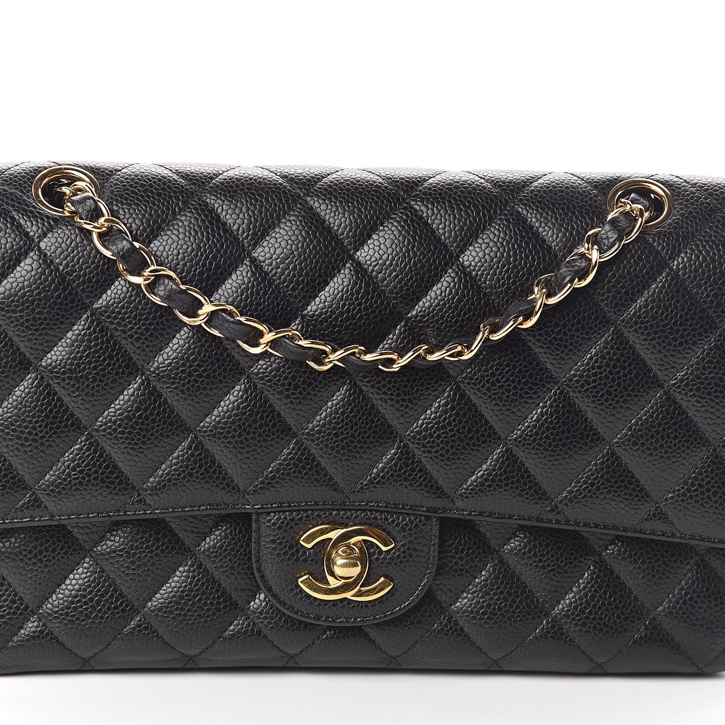 Caviar Quilted Medium Double Flap Black