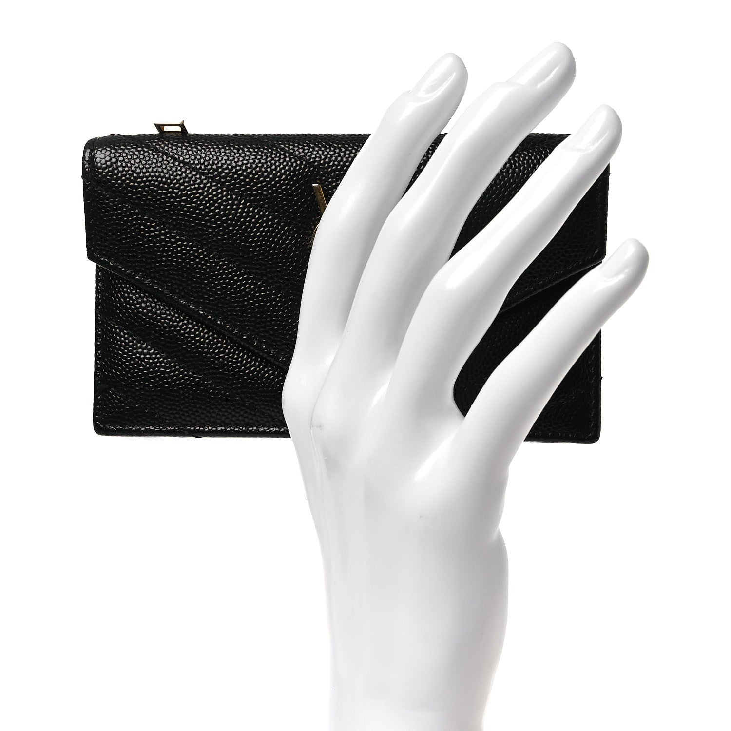 Saint Laurent Grain De Poudre Matelasse Chevron Monogram Compact Wallet Black 2 of 10