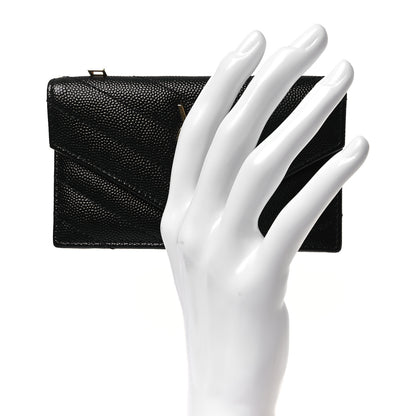 Saint Laurent Grain De Poudre Matelasse Chevron Monogram Compact Wallet Black 2 of 10
