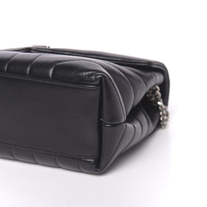 Saint Laurent Calfskin Y Quilted Monogram Small Loulou Chain Satchel Black 8 of 9