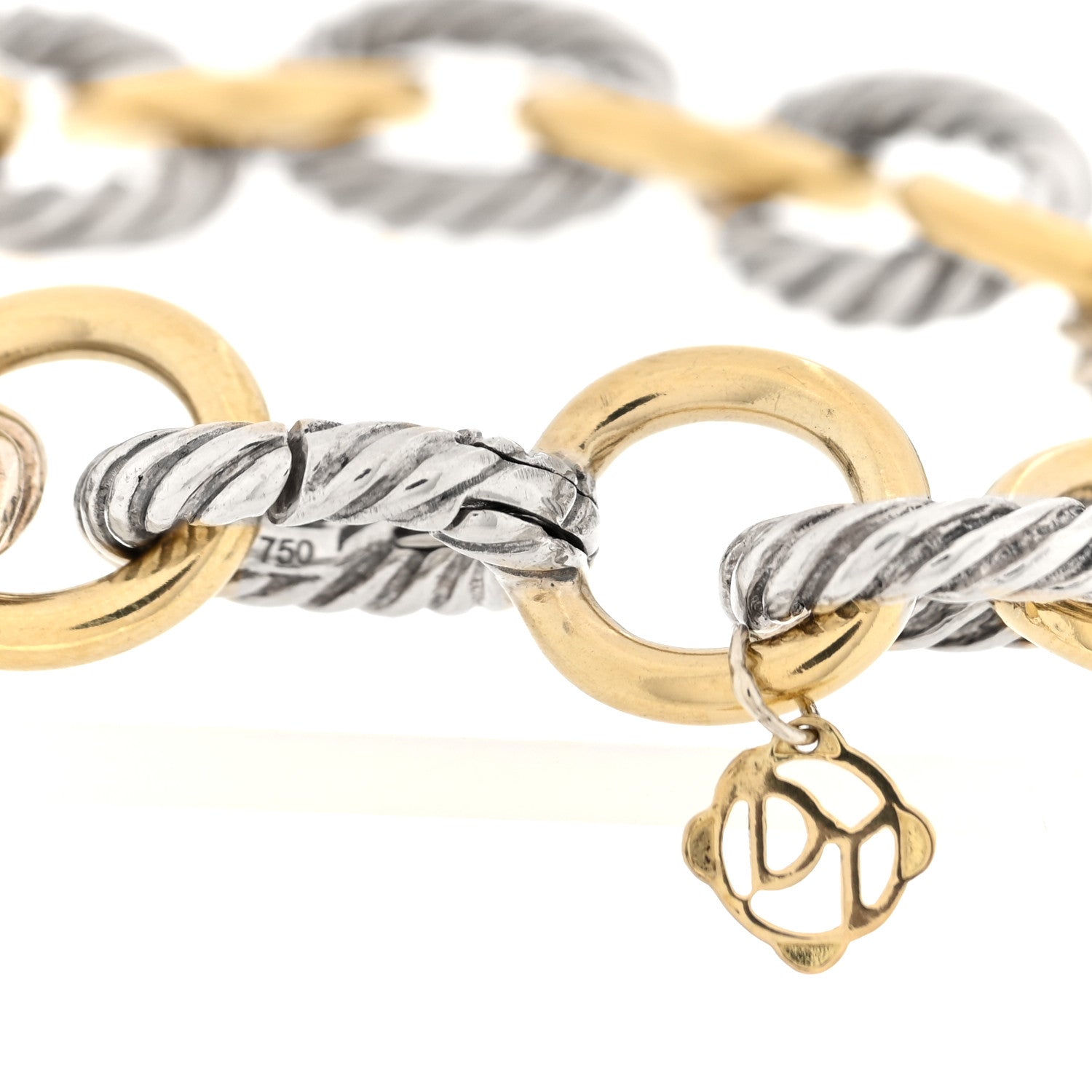 David Yurman Sterling Silver 18K Yellow Gold 12mm Large Oval Link Bracelet 3 of 3