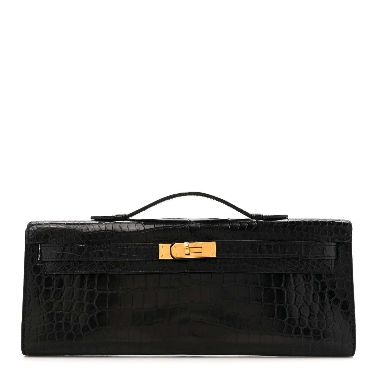 Shiny Porosus Crocodile Kelly Cut Pochette Black