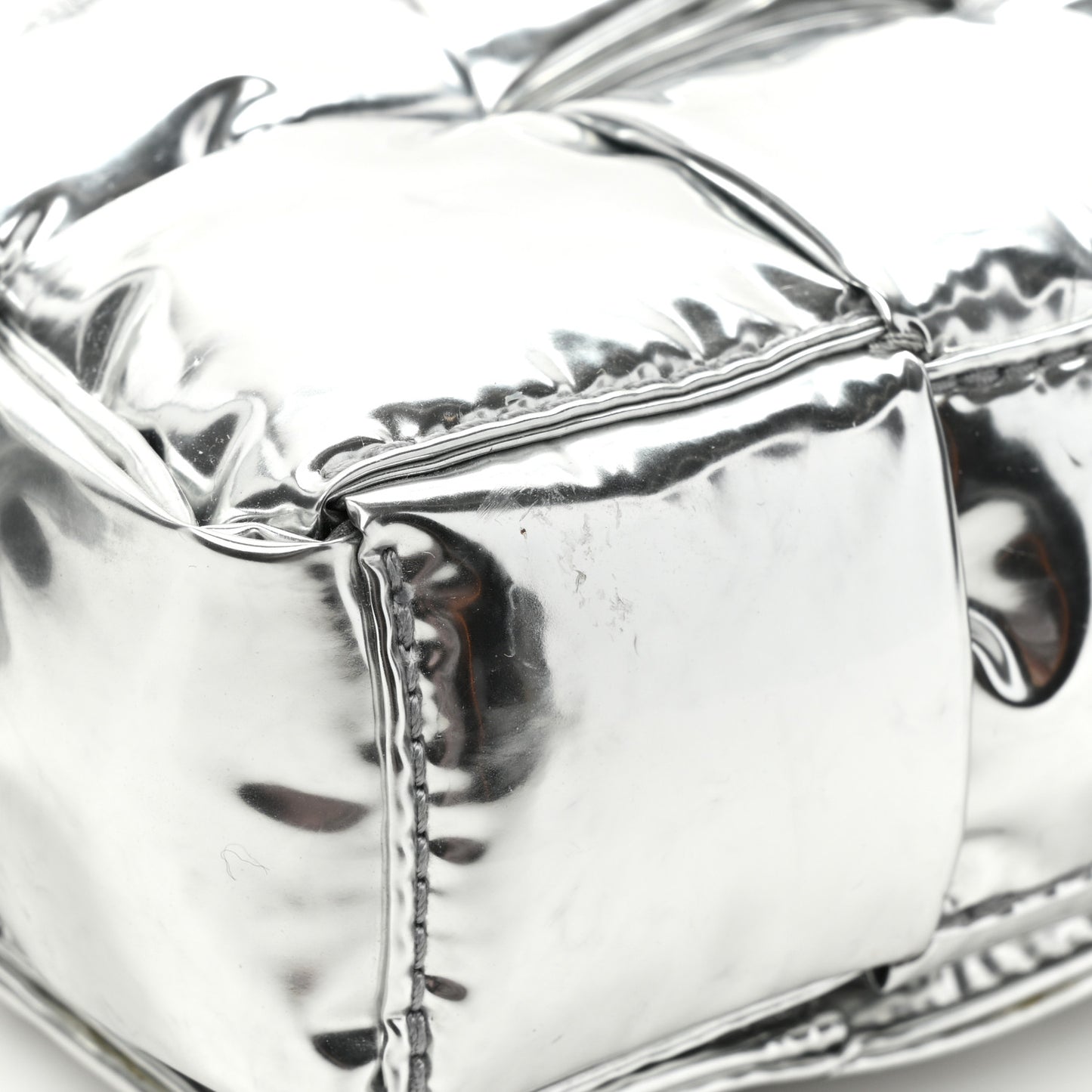 Metallic Lambskin Maxi Intrecciato Padded The Belt Cassette Bag Silver