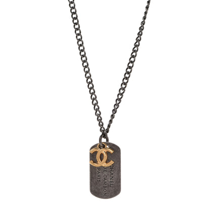 Chanel Ruthenium ID Dog Tag Charm Necklace Silver Gold 1 of 6
