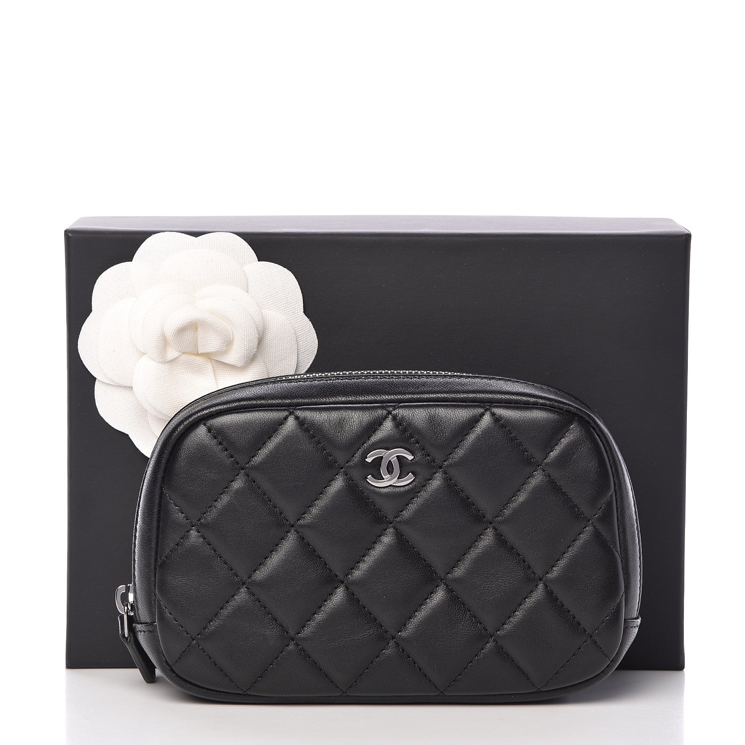 Chanel Lambskin Quilted Small Curvy Pouch Cosmetic Case Black 8 of 8