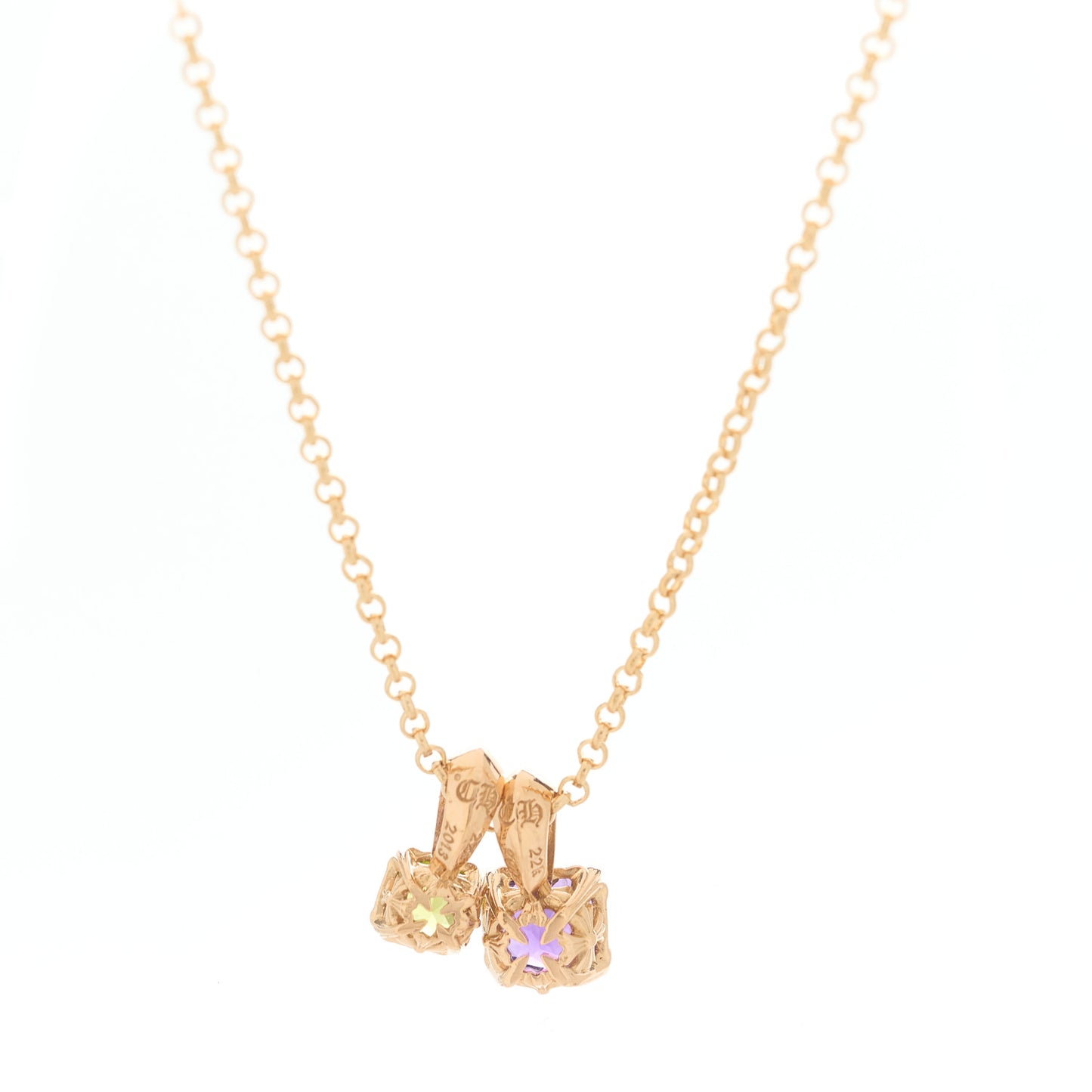 22K Yellow Gold Amethyst Peridot Charm Pendant Necklace
