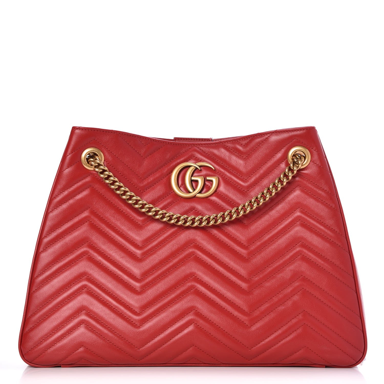Gucci Calfskin Matelasse Medium GG Marmont Shoulder Tote Bag Hibiscus Red 1 of 7