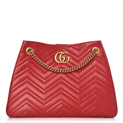Gucci Calfskin Matelasse Medium GG Marmont Shoulder Tote Bag Hibiscus Red 1 of 7