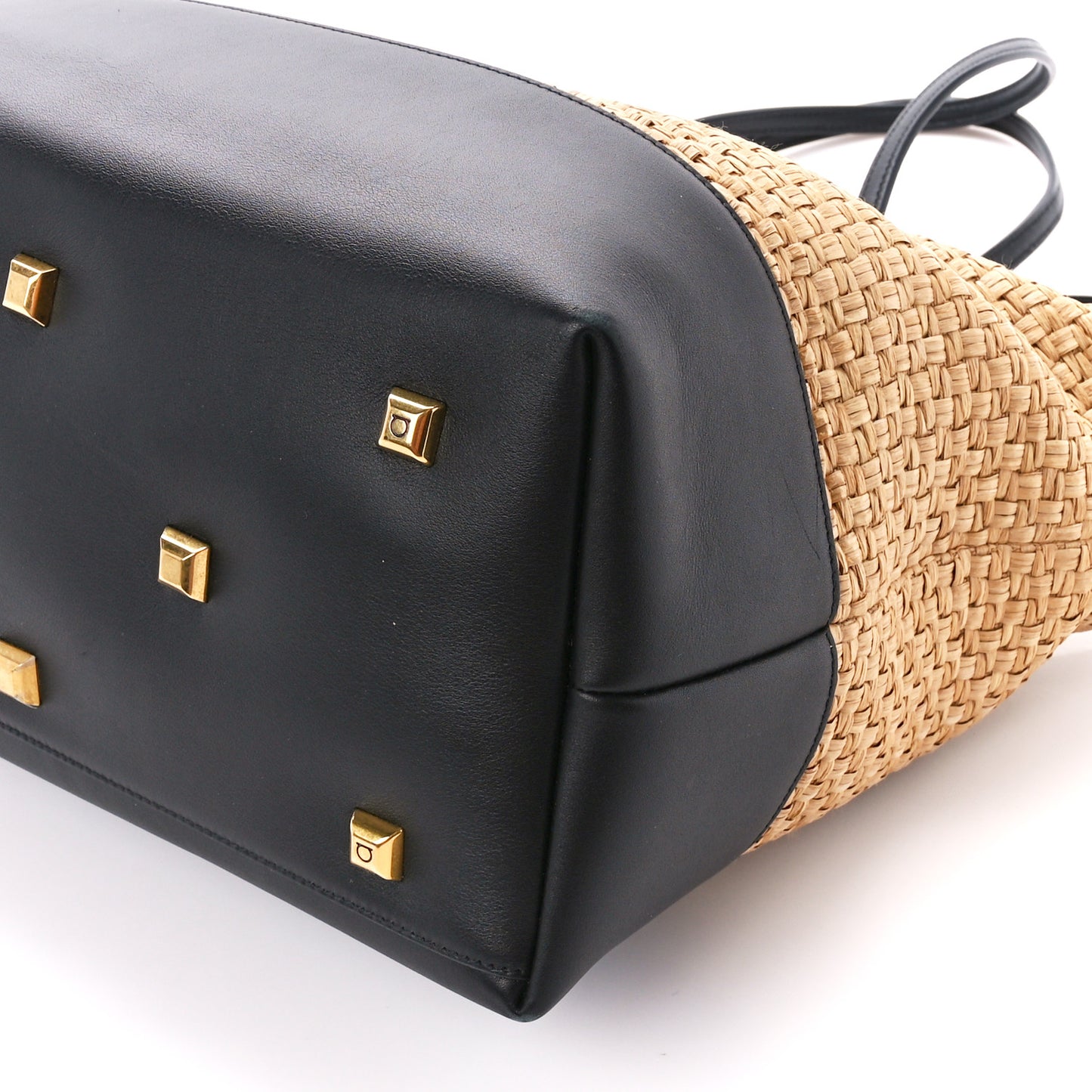 Woven Raffia Calfskin The Studio Tote Beige Black