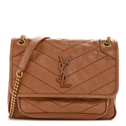 Saint Laurent Crinkled Calfskin Matelasse Monogram Baby Niki Chain Satchel Light Caramel 1 of 14