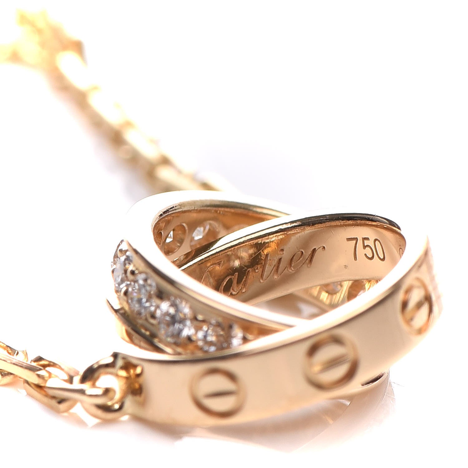 Cartier 18K Yellow Gold Diamond Interlocking LOVE Necklace 5 of 7