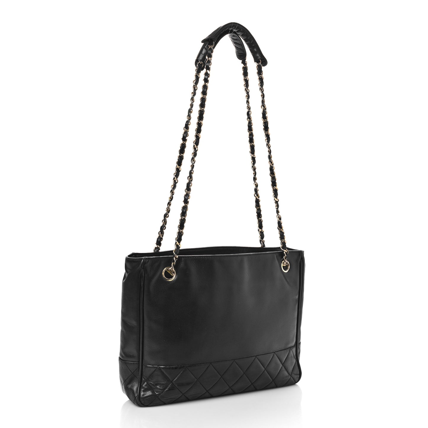 Lambskin Quilted Shopping Tote Black
