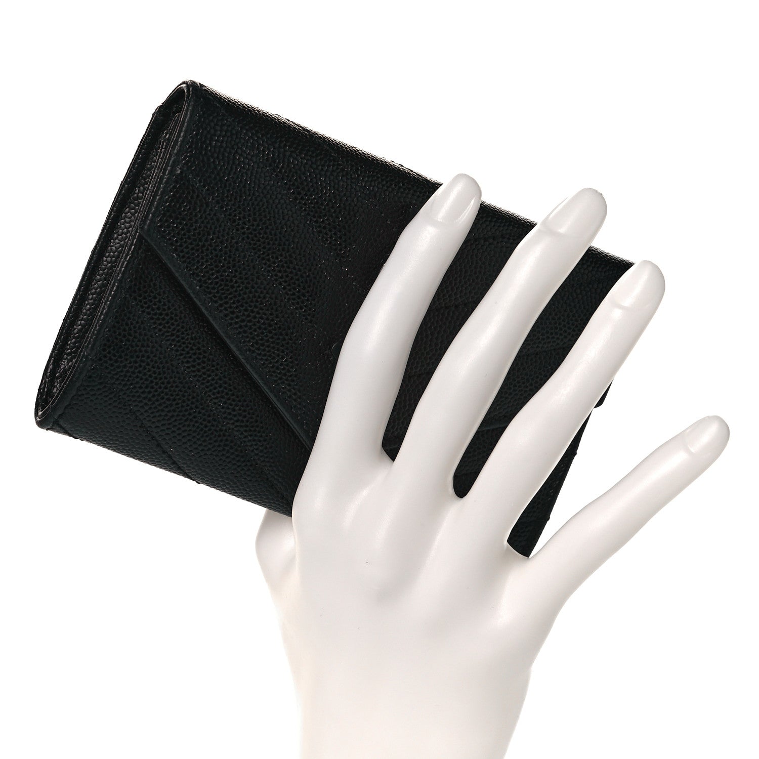 Saint Laurent Grain De Poudre Matelasse Chevron Small Monochrome Monogram Envelope Wallet Black 2 of 8