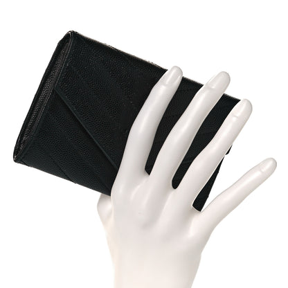 Saint Laurent Grain De Poudre Matelasse Chevron Small Monochrome Monogram Envelope Wallet Black 2 of 8