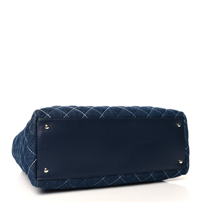 Chanel Denim Quilted Large Coco Handle Shopping Tote Blue 5 of 11