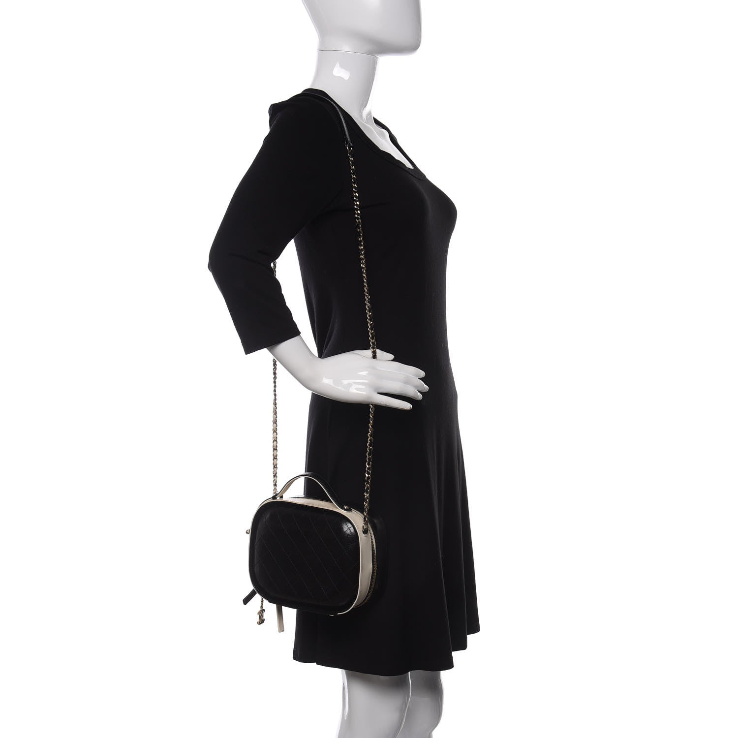 Chanel Aged Calfskin Stitched Camera Case Black Light Beige 2 of 10