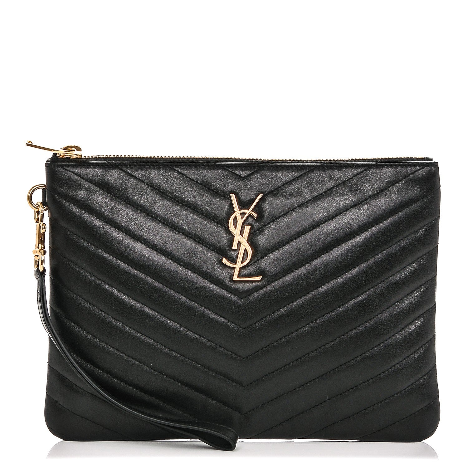 Saint Laurent Calfskin Matelasse Chevron Monogram A5 Wristlet Black 1 of 7