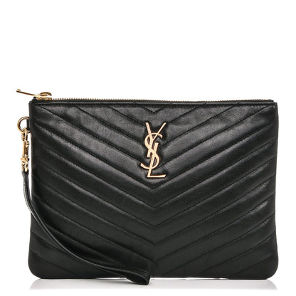 Saint Laurent Calfskin Matelasse Chevron Monogram A5 Wristlet Black 1 of 7