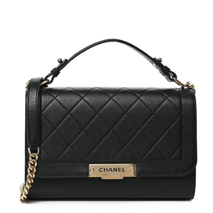 Chanel Grained Calfskin Quilted Medium Label Click Flap Bag Black 1 of 8
