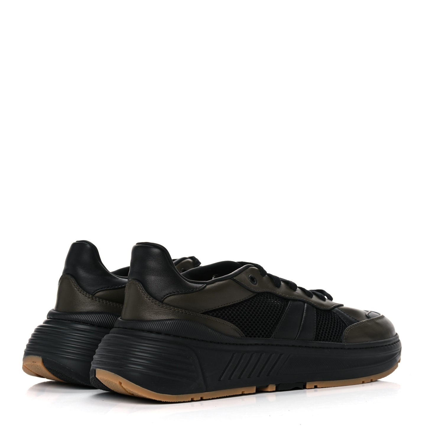 Calfskin Technical Mesh Speedster Sneakers 44 Black Khaki