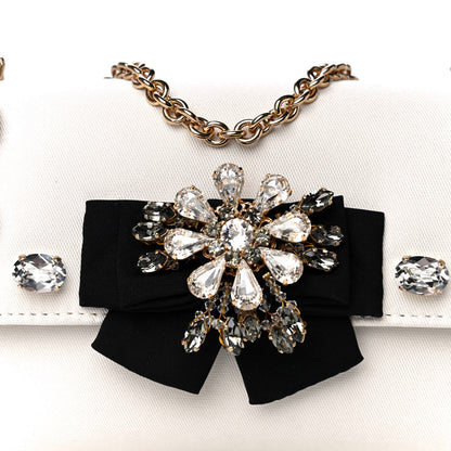 Dolce & Gabbana Canvas Crystal Embellished Childrens Bow Chain Clutch White 6 of 12